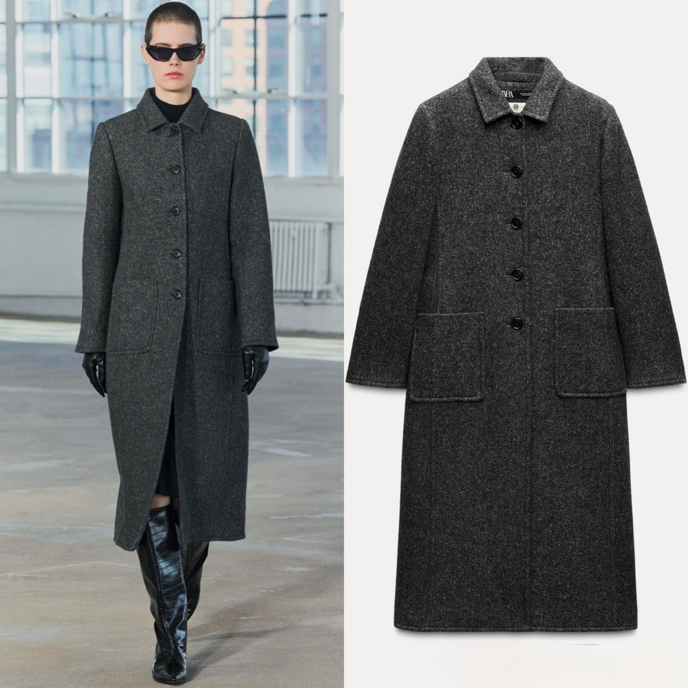 NEW ZARA WOOL COAT WITH MANTECO WOOL ZW COLLECTION XS